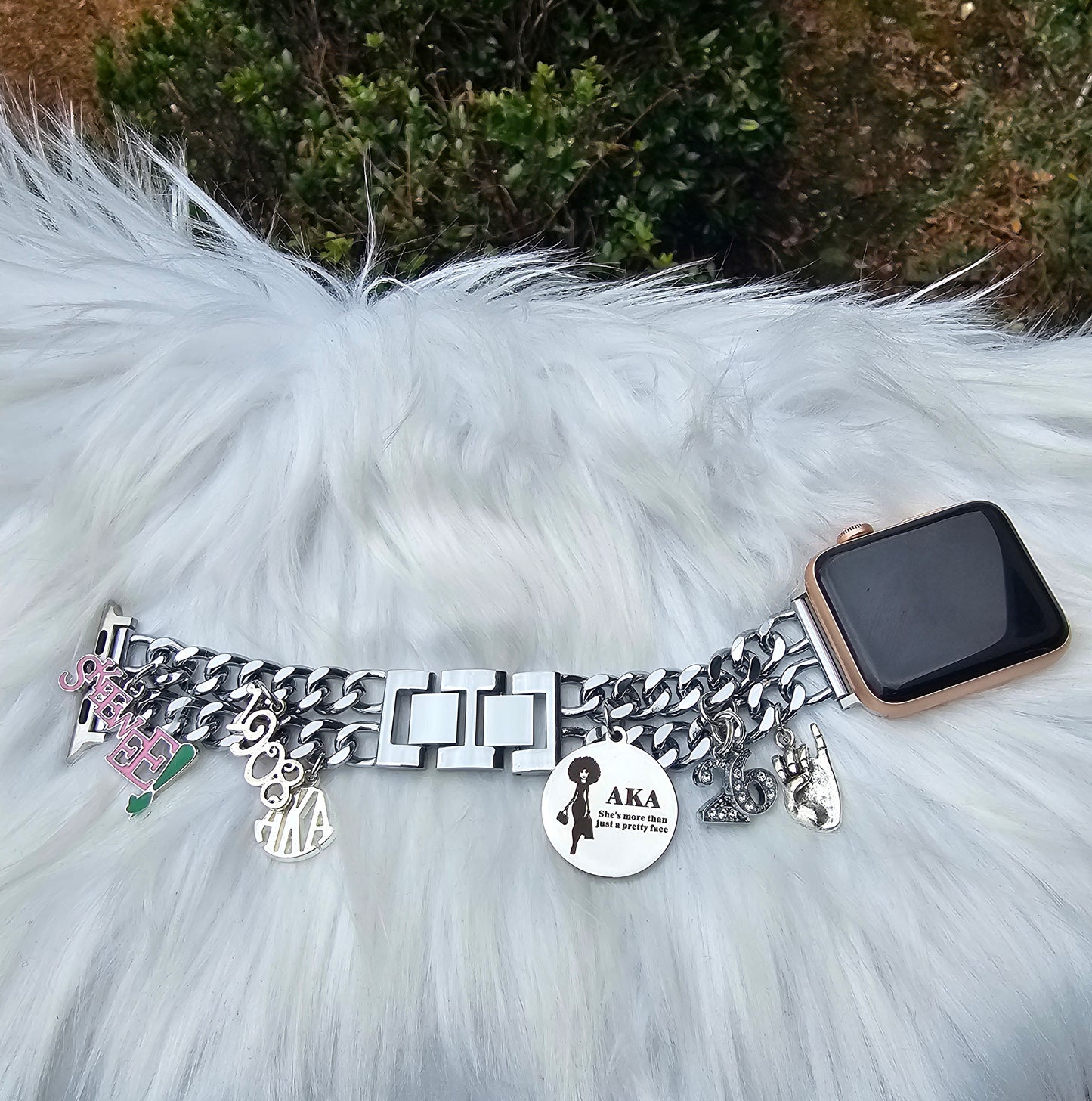 AKA Apple Link Custom Fit Watch Band Available In Silver & Gold (charms may be changed)