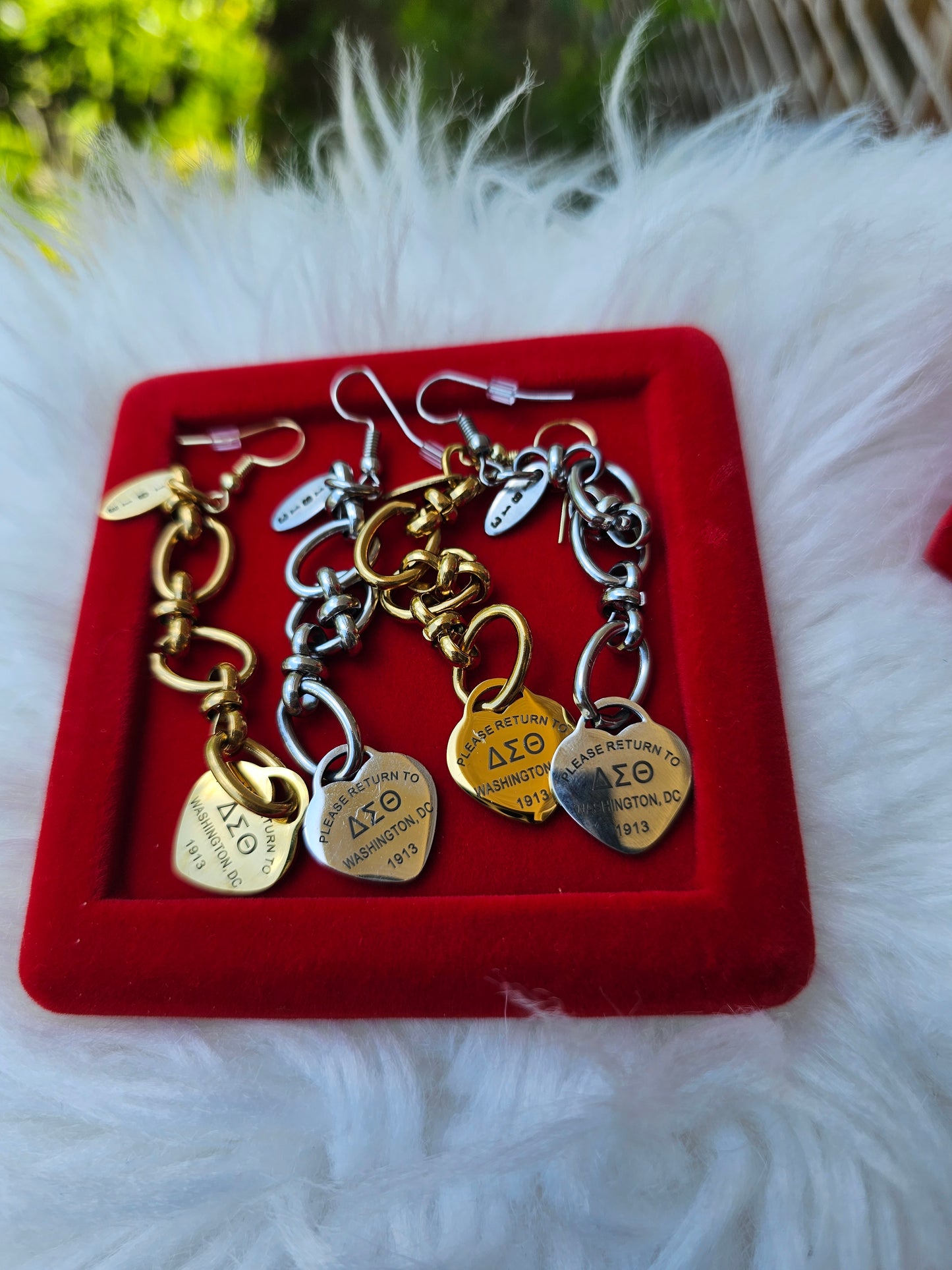 Dangling Delta Sigma Theta Sorority Tiffany Inspired Earrings