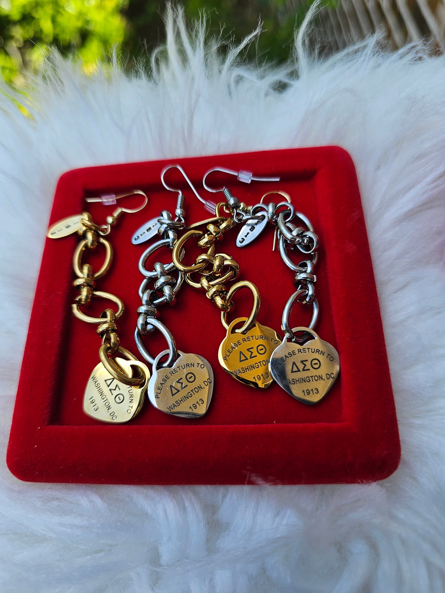 Dangling Delta Sigma Theta Sorority Tiffany Inspired Earrings
