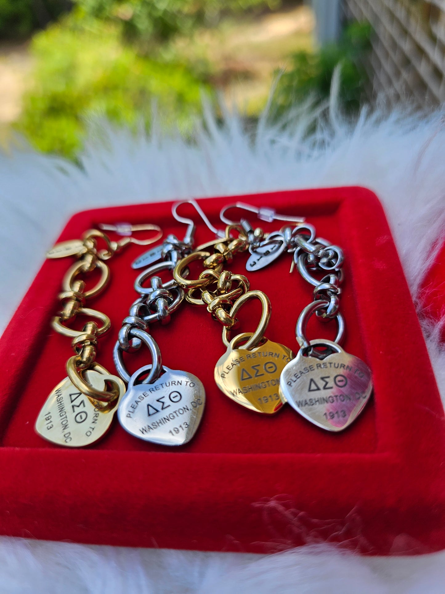Dangling Delta Sigma Theta Sorority Tiffany Inspired Earrings