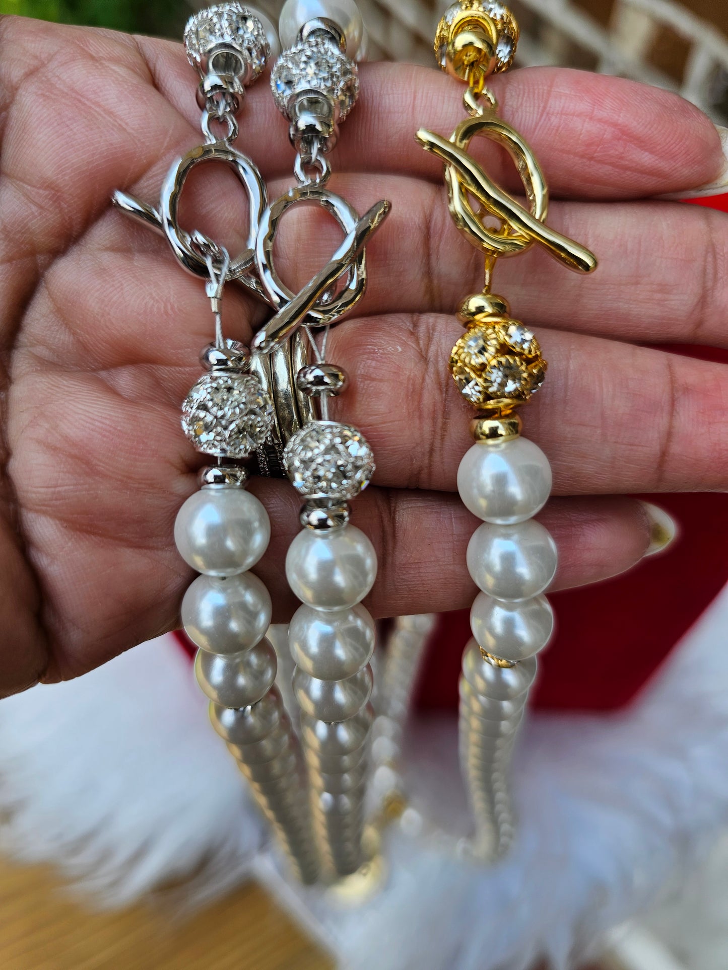 Delta Sigma Theta Beaded Pearl Sorority Necklaces Available in Gold & Silver