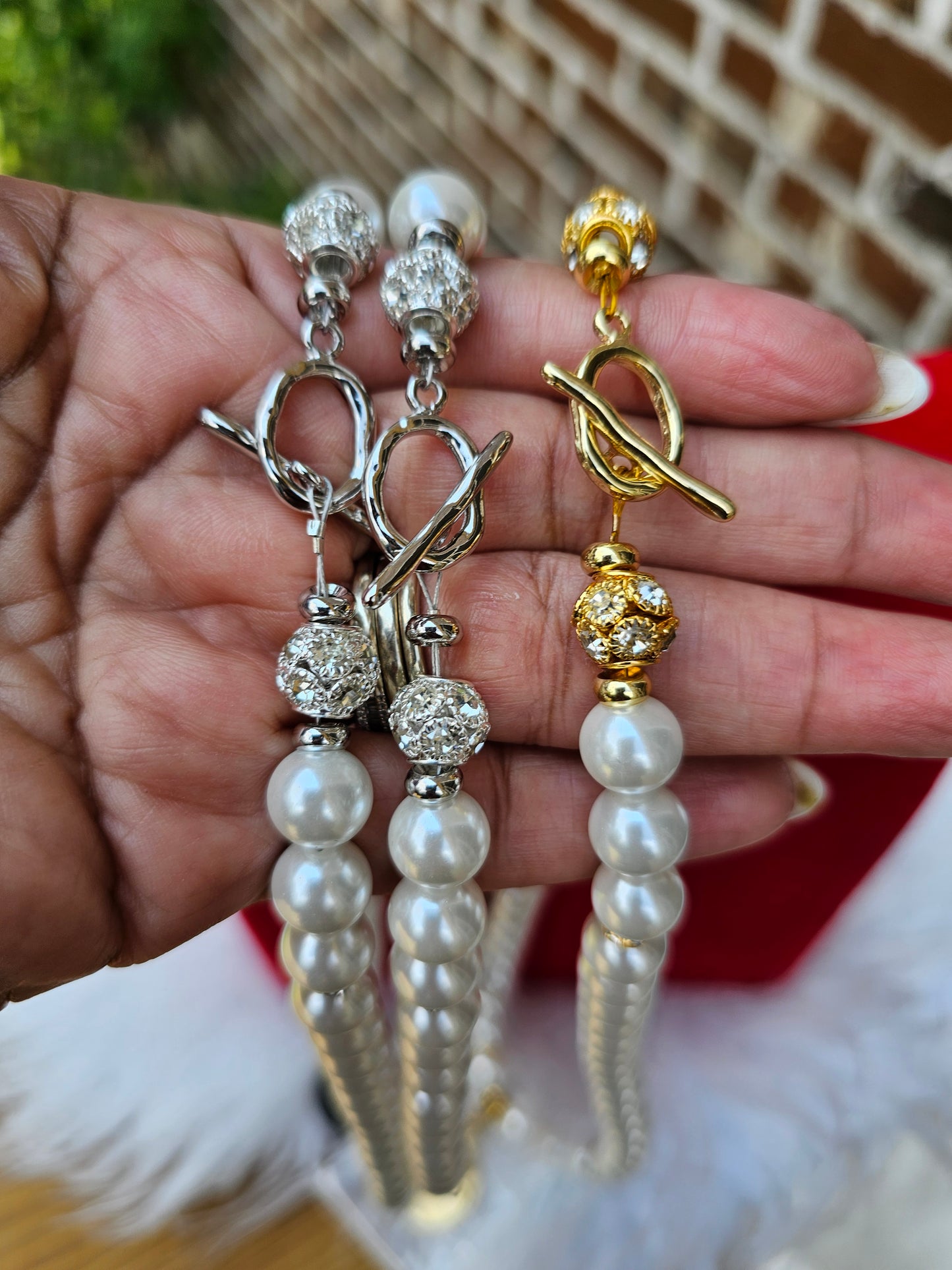 Delta Sigma Theta Beaded Pearl Sorority Necklaces Available in Gold & Silver