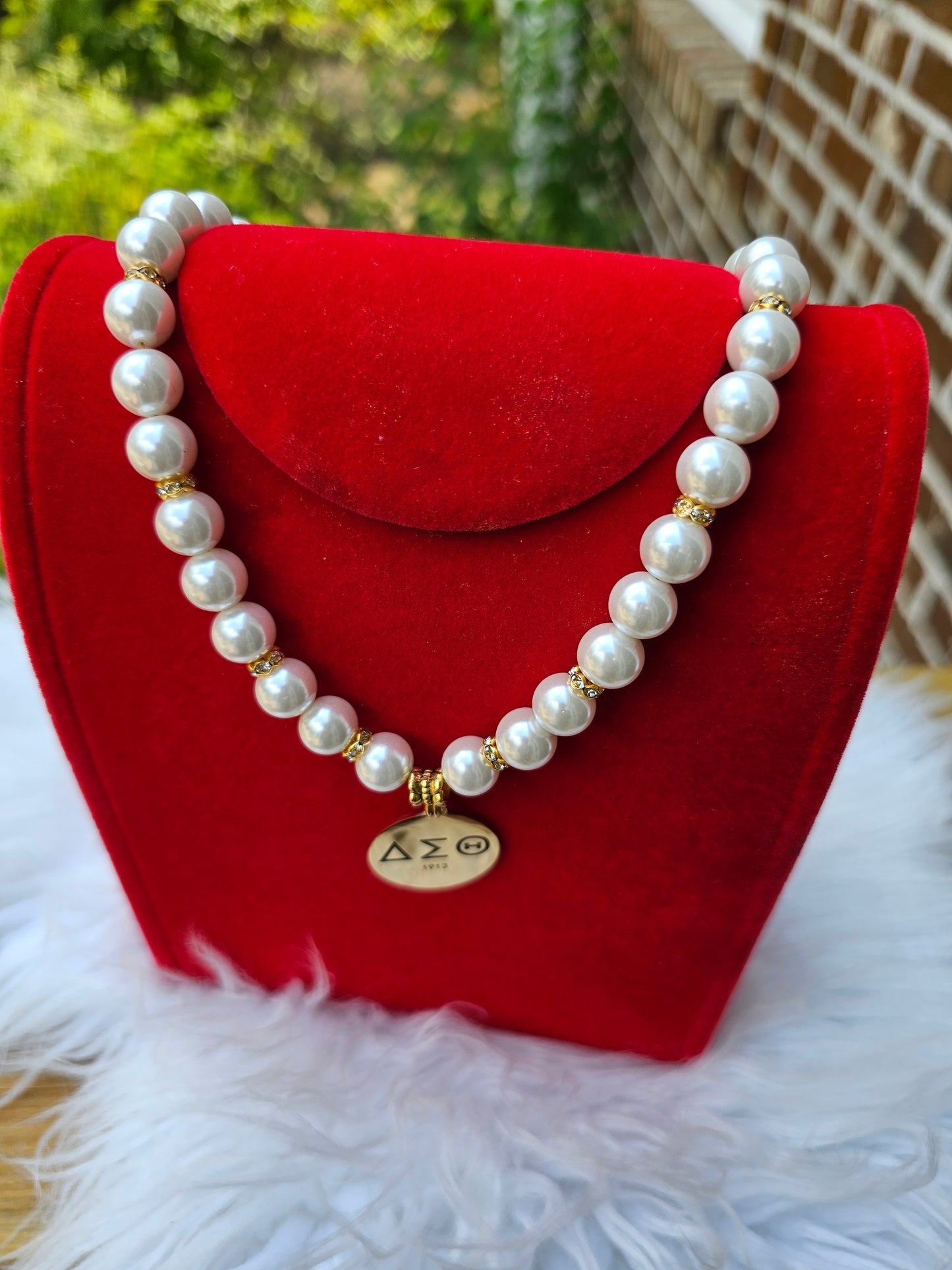 Delta Sigma Theta Beaded Pearl Sorority Necklaces Available in Gold & Silver