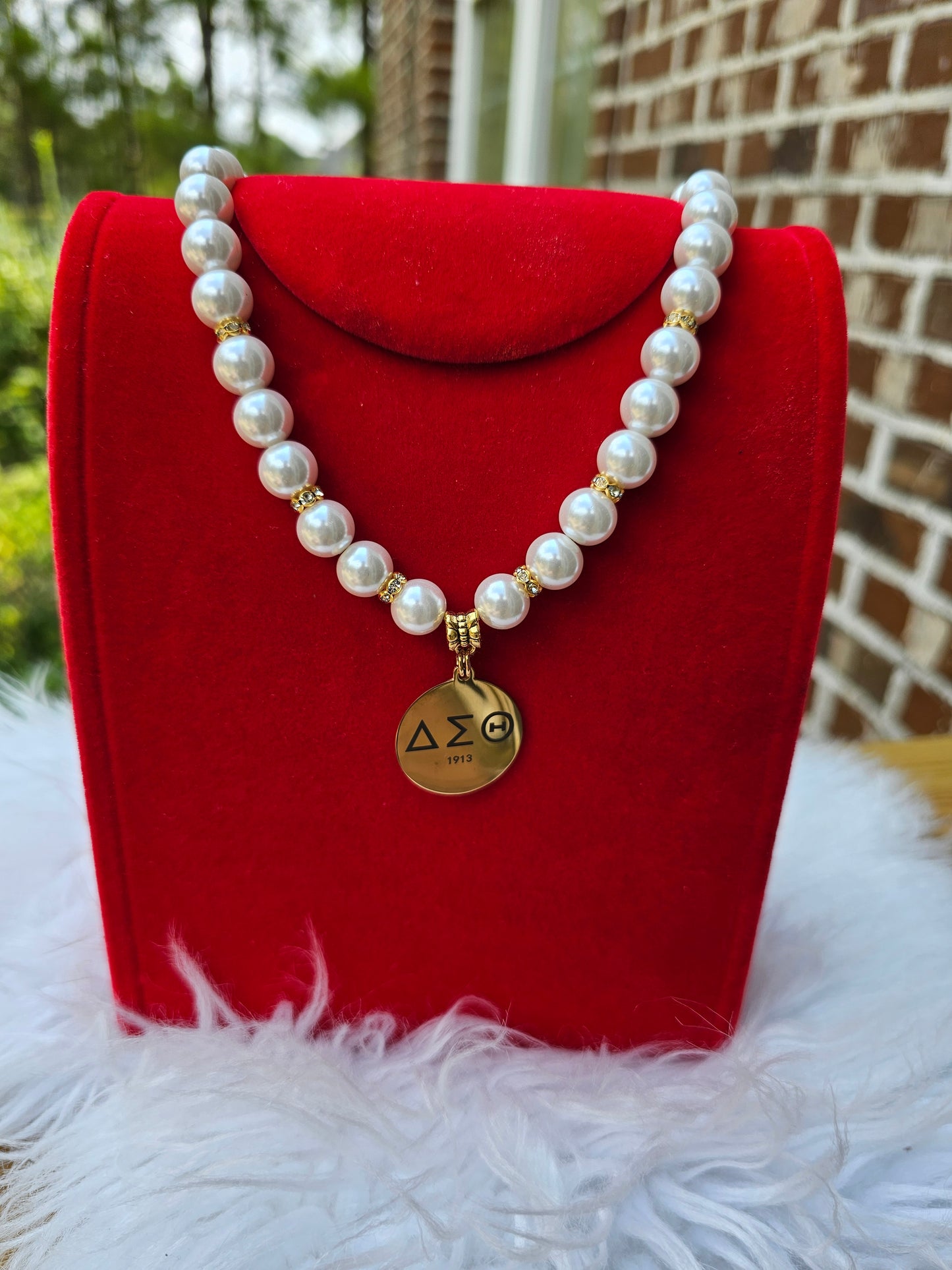 Delta Sigma Theta Beaded Pearl Sorority Necklaces Available in Gold & Silver