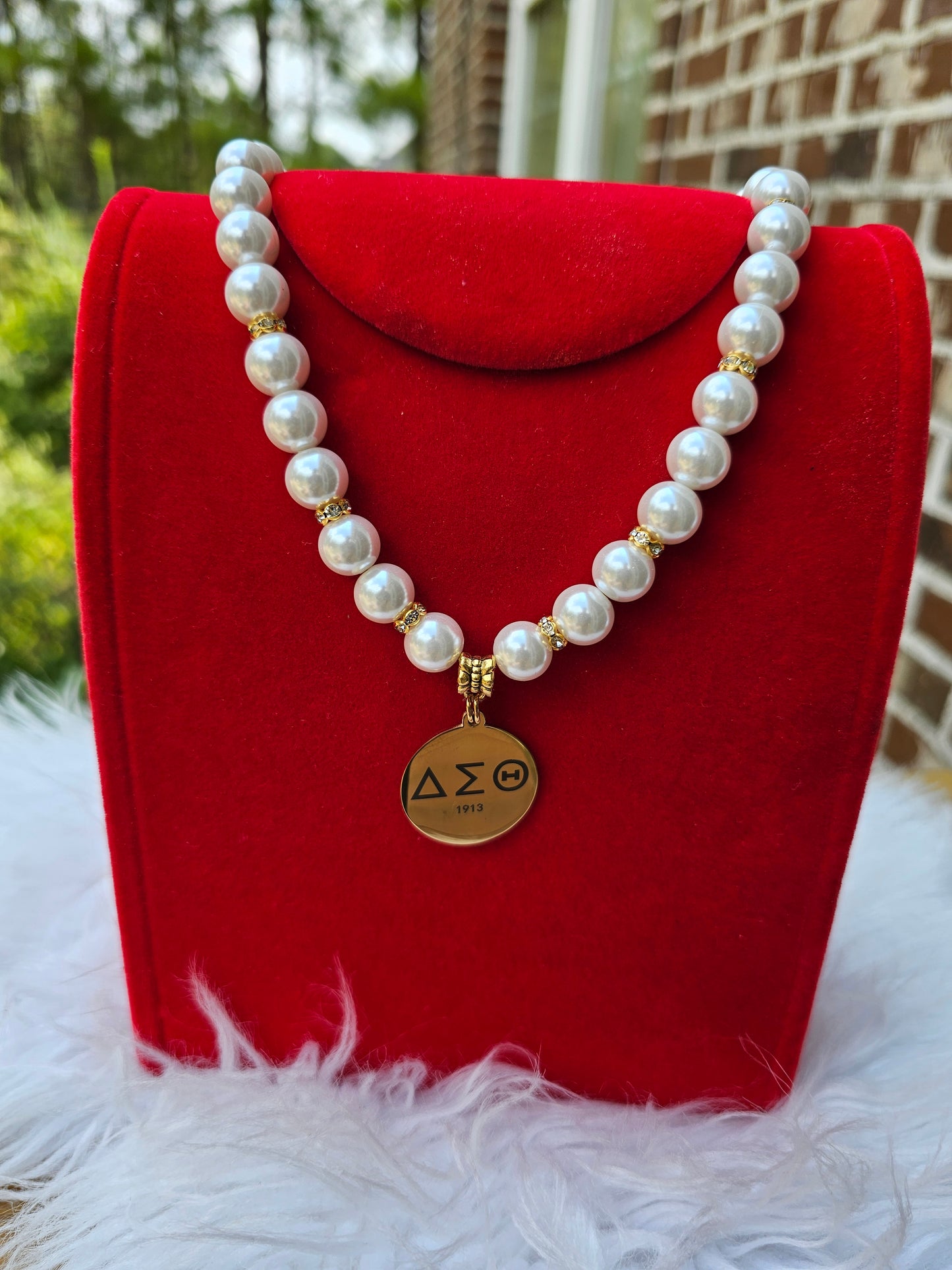 Delta Sigma Theta Beaded Pearl Sorority Necklaces Available in Gold & Silver