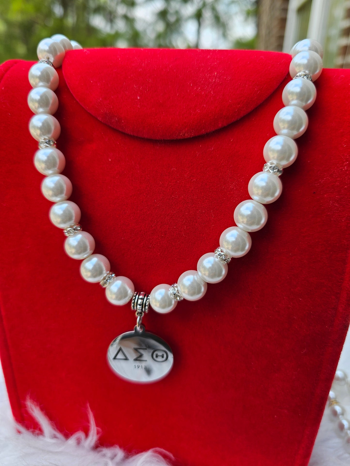 Delta Sigma Theta Beaded Pearl Sorority Necklaces Available in Gold & Silver