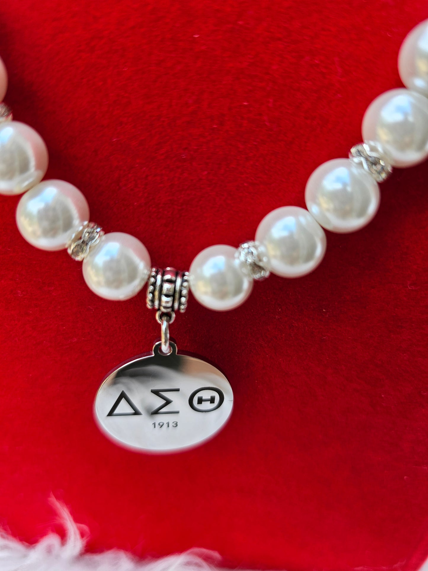 Delta Sigma Theta Beaded Pearl Sorority Necklaces Available in Gold & Silver