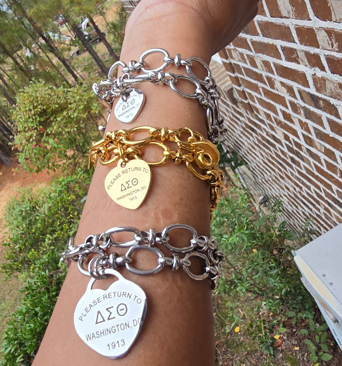 Tiffany Inspired Delta Sigma Theta Sorority Bracelet Available In Gold & Silver