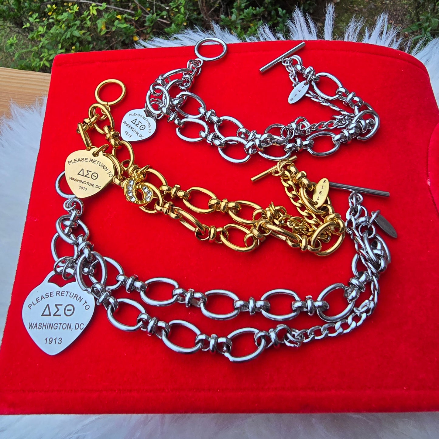 Tiffany Inspired Delta Sigma Theta Sorority Bracelet Available In Gold & Silver