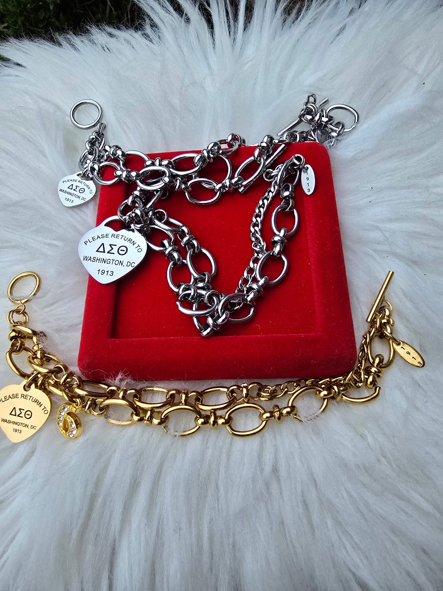 Tiffany Inspired Delta Sigma Theta Sorority Bracelet Available In Gold & Silver