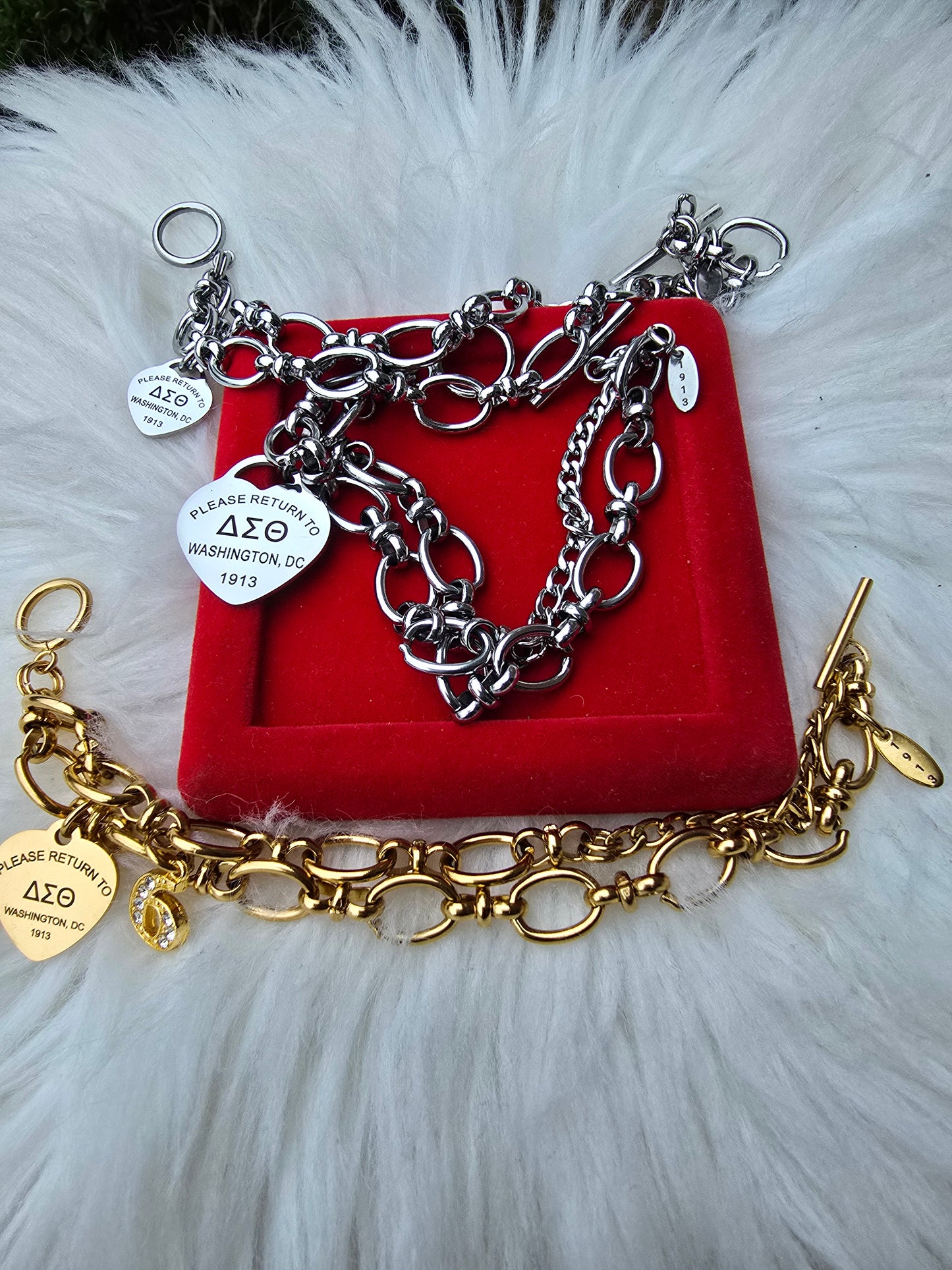 Tiffany Inspired Delta Sigma Theta Sorority Bracelet Available In Gold & Silver