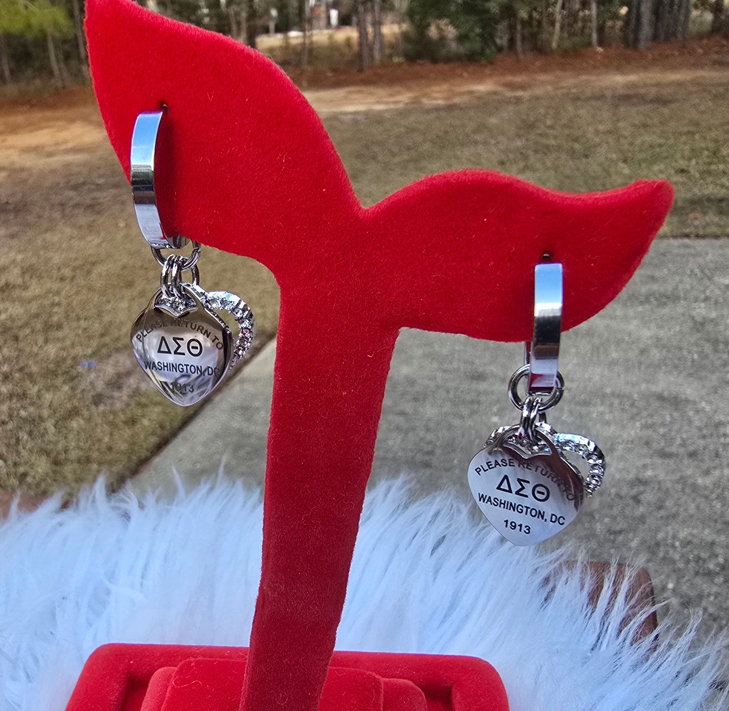 Delta Sigma Theta Sorority Dual Heart Small hoop Tiffany Inspired Earrings