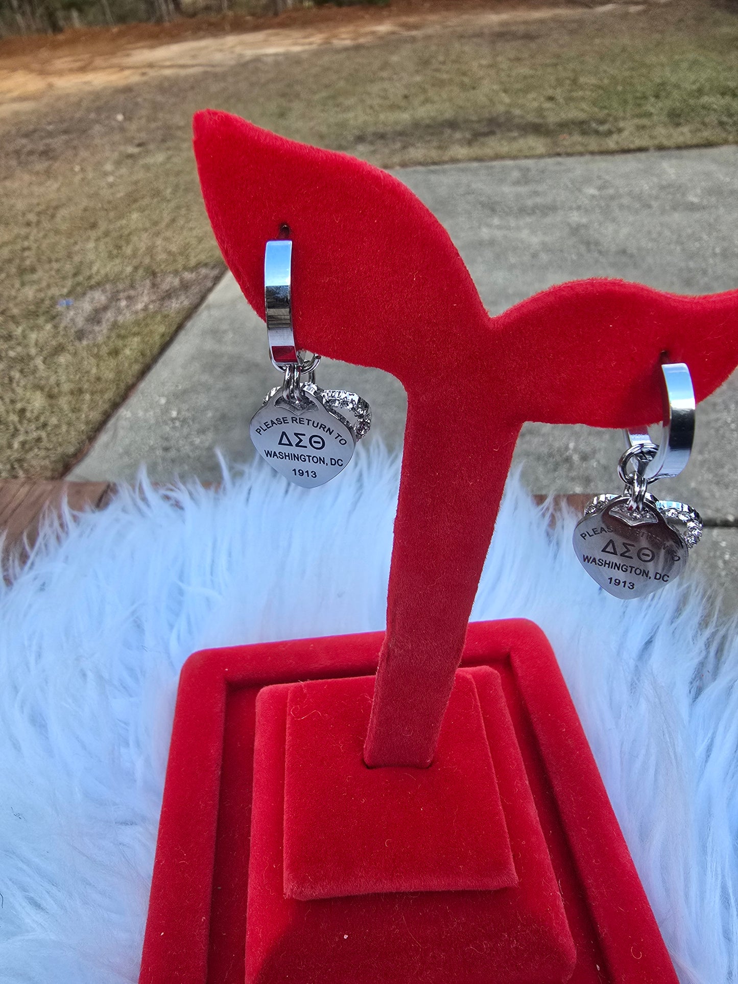 Delta Sigma Theta Sorority Dual Heart Small hoop Tiffany Inspired Earrings