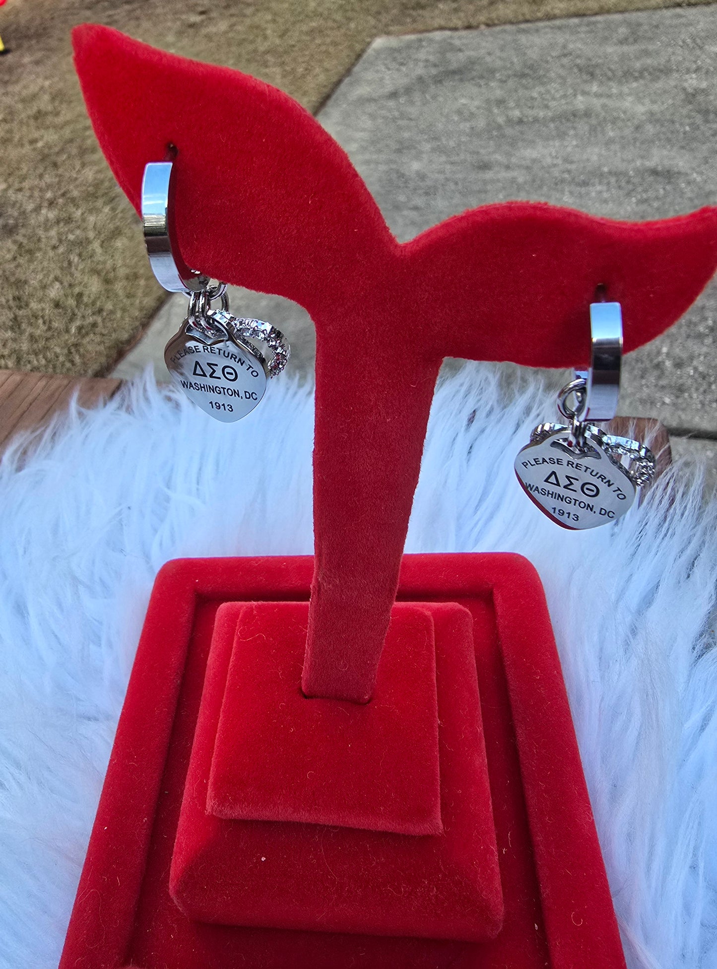 Delta Sigma Theta Sorority Dual Heart Small hoop Tiffany Inspired Earrings
