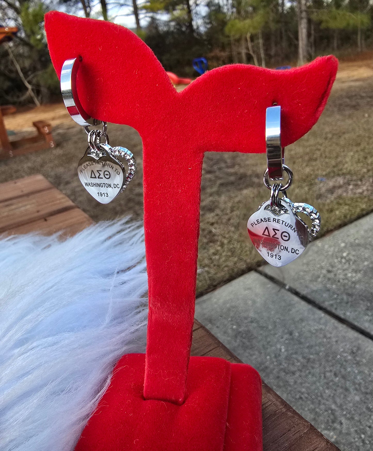 Delta Sigma Theta Sorority Dual Heart Small hoop Tiffany Inspired Earrings