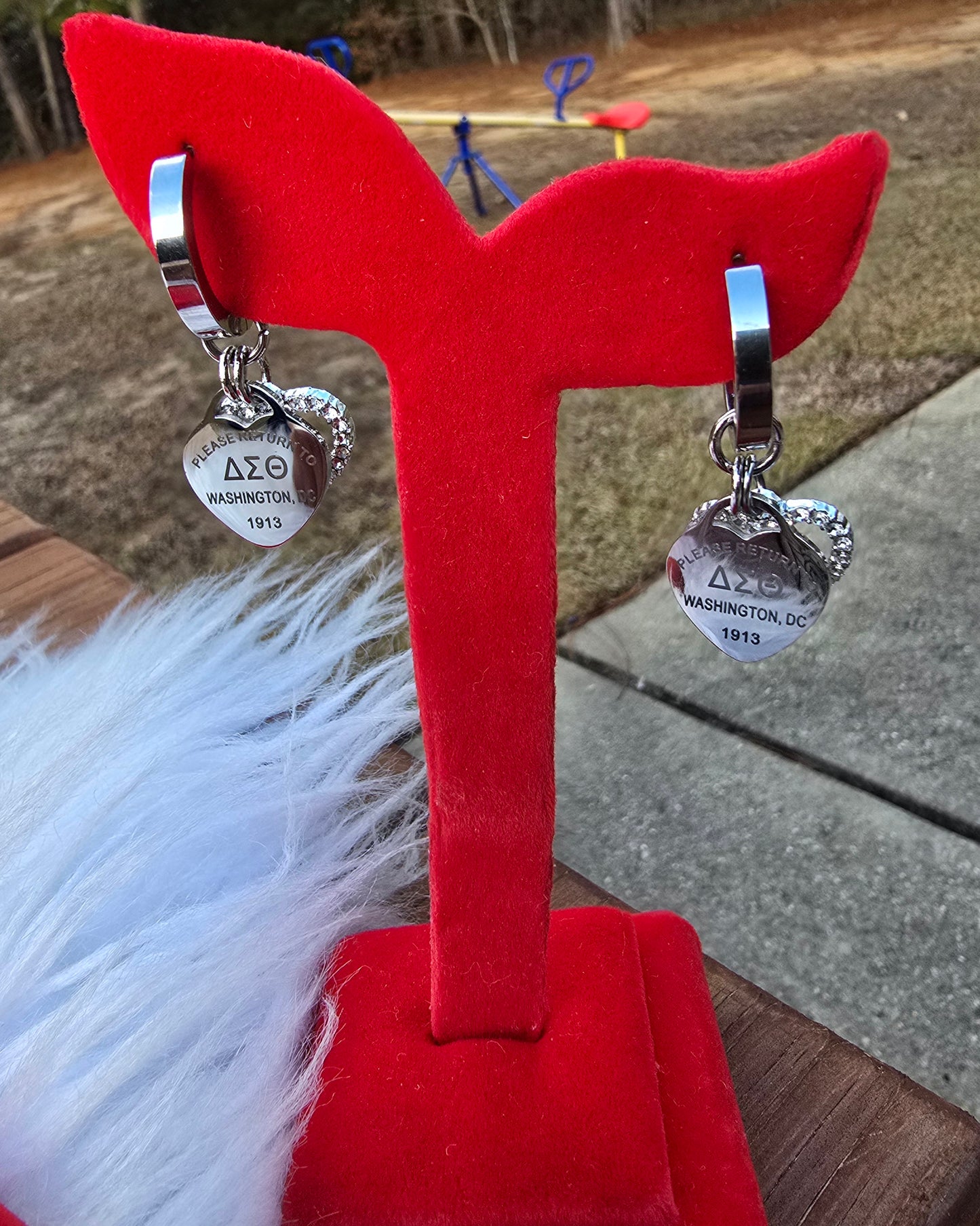 Delta Sigma Theta Sorority Dual Heart Small hoop Tiffany Inspired Earrings