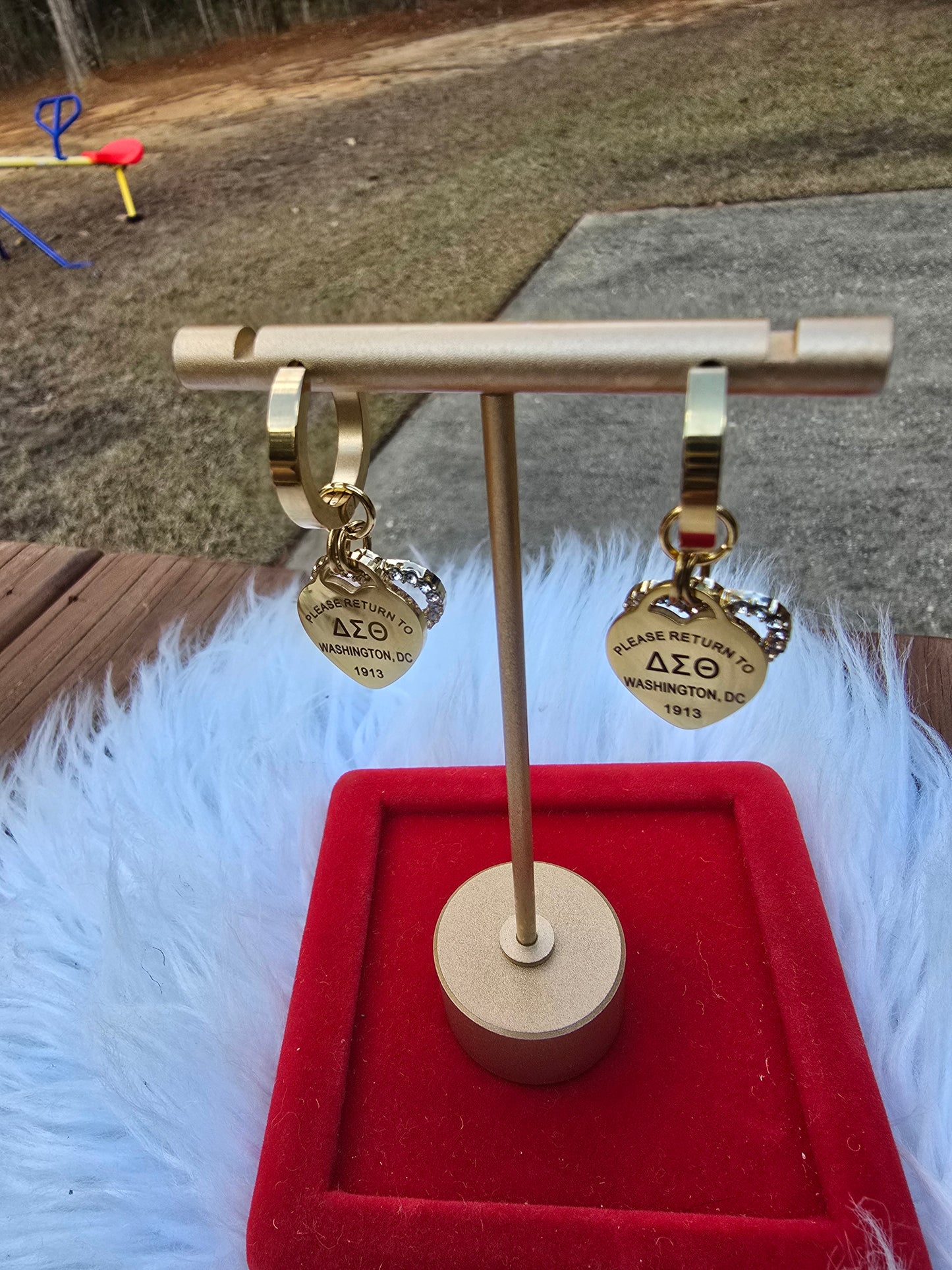 Delta Sigma Theta Sorority Dual Heart Small hoop Tiffany Inspired Earrings