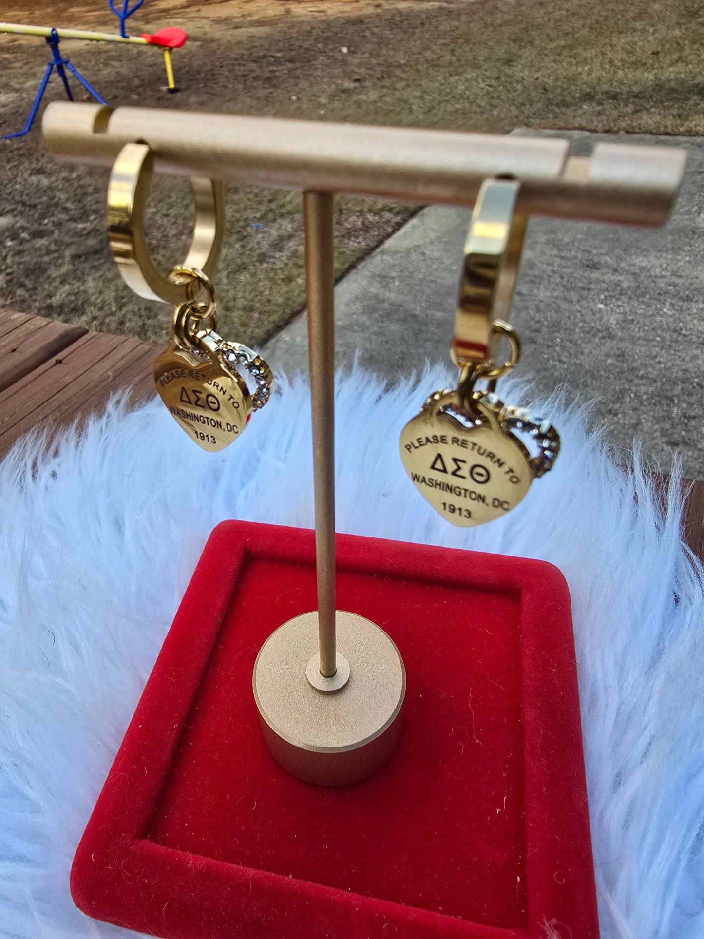 Delta Sigma Theta Sorority Dual Heart Small hoop Tiffany Inspired Earrings