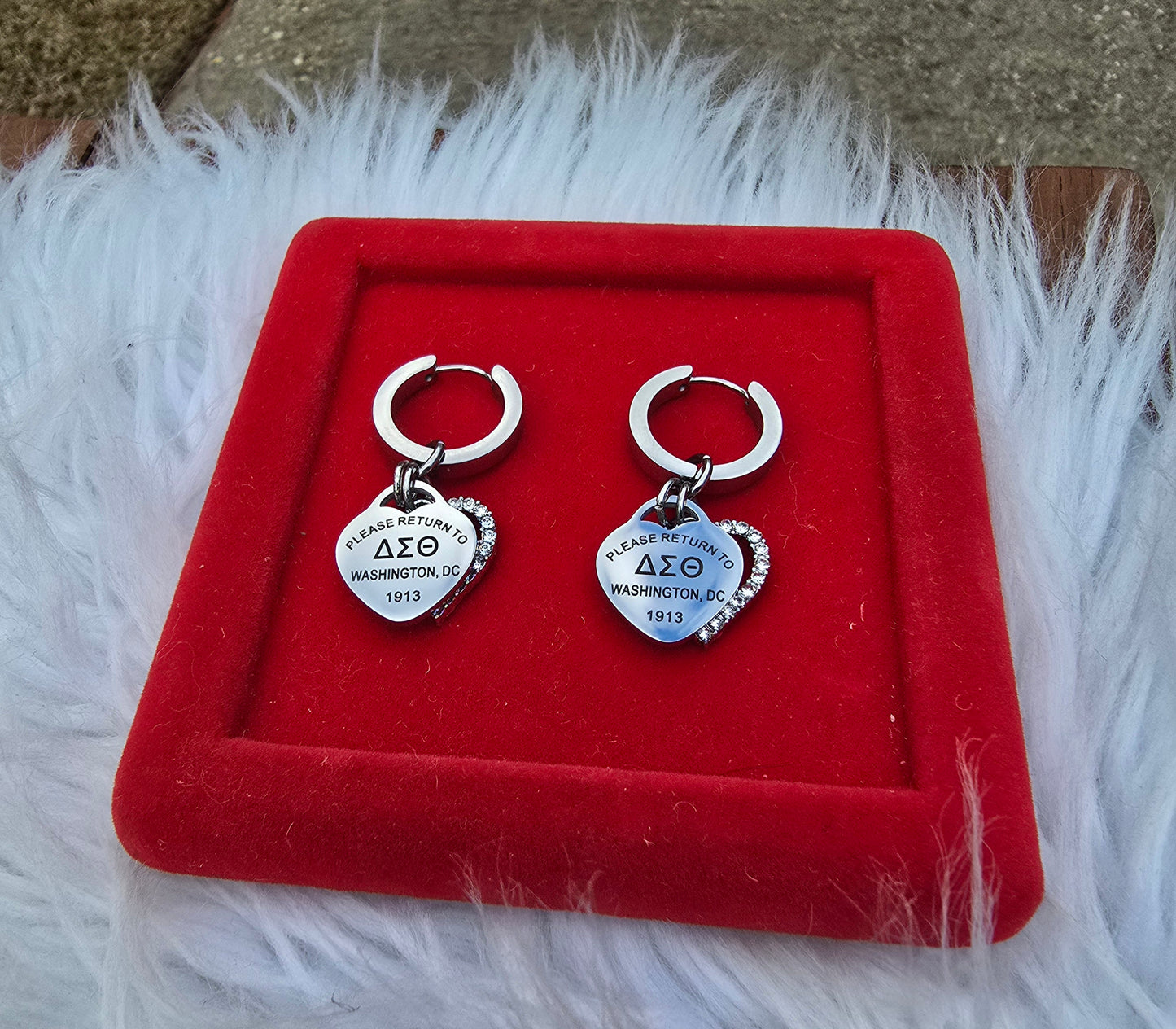Delta Sigma Theta Sorority Dual Heart Small hoop Tiffany Inspired Earrings