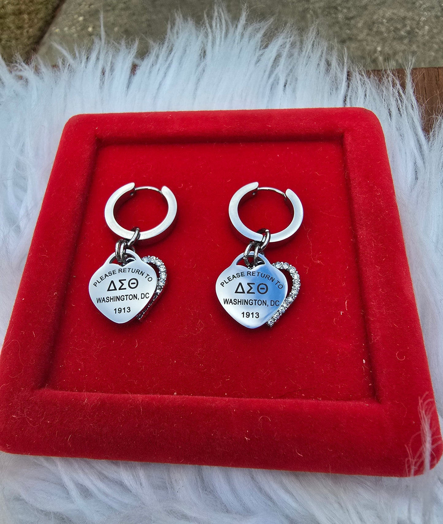 Delta Sigma Theta Sorority Dual Heart Small hoop Tiffany Inspired Earrings