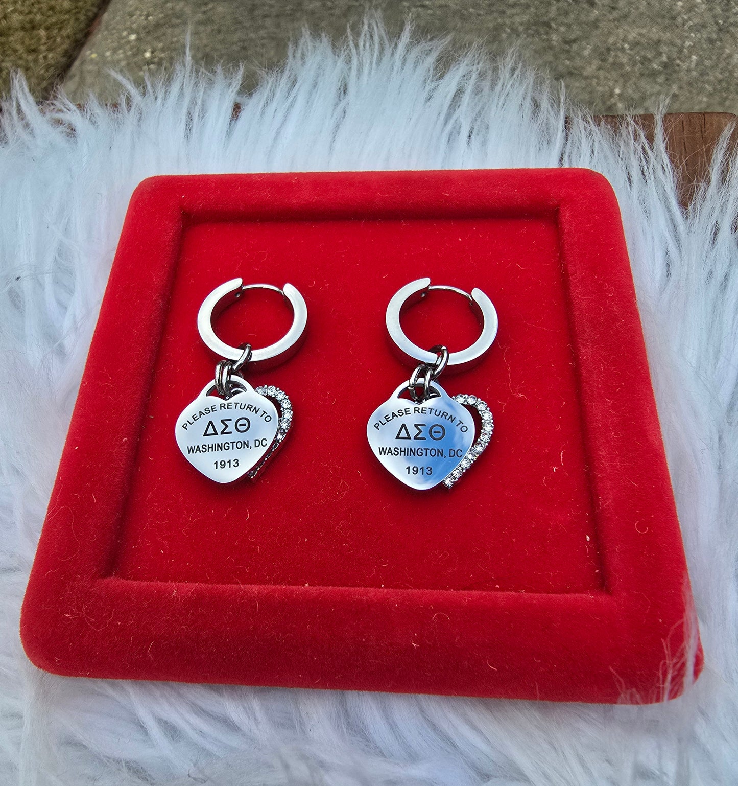 Delta Sigma Theta Sorority Dual Heart Small hoop Tiffany Inspired Earrings