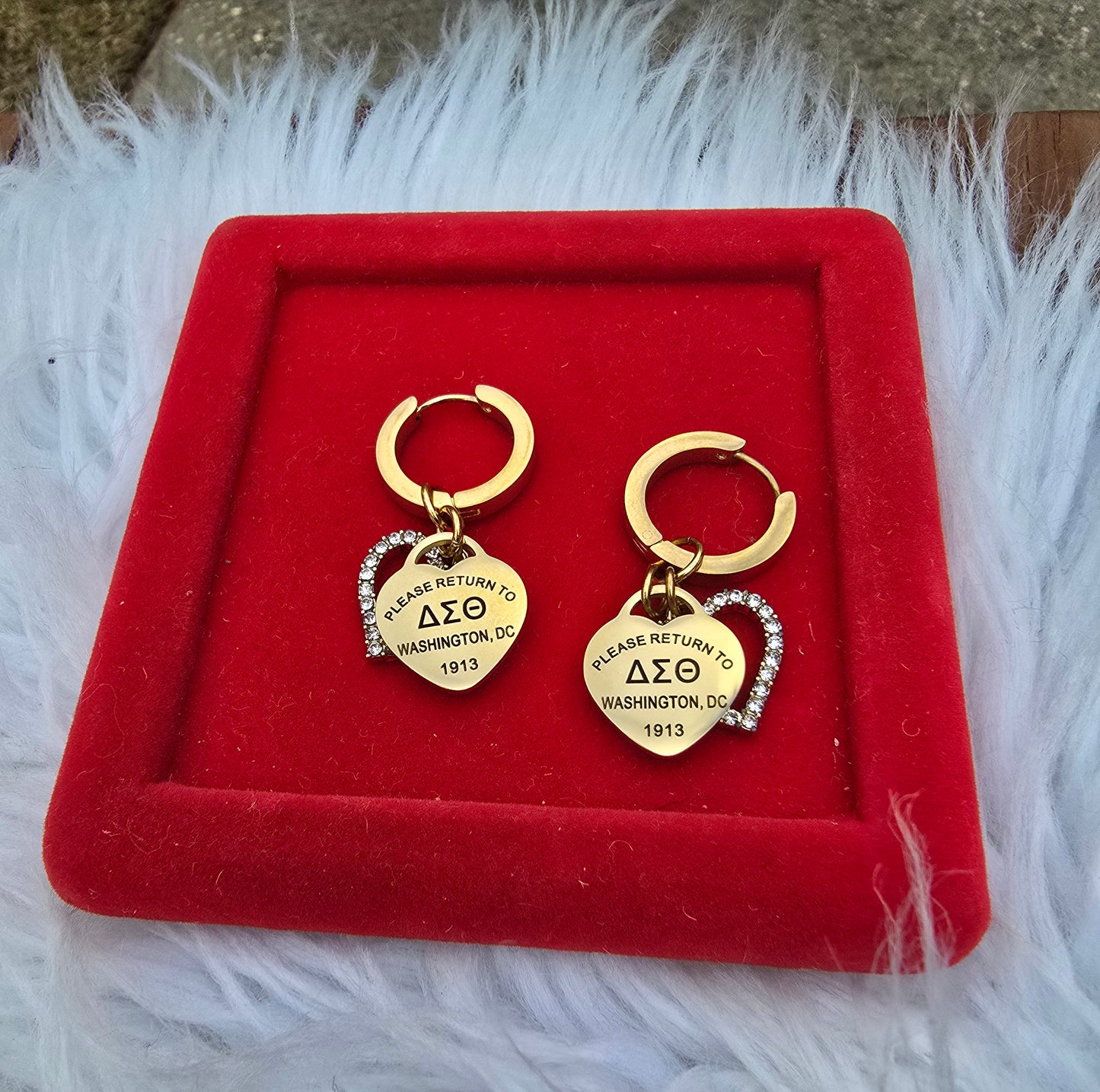 Delta Sigma Theta Sorority Dual Heart Small hoop Tiffany Inspired Earrings