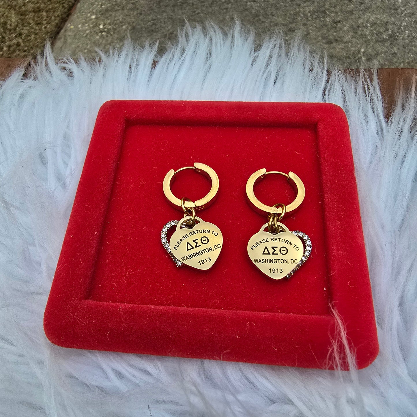 Delta Sigma Theta Sorority Dual Heart Small hoop Tiffany Inspired Earrings