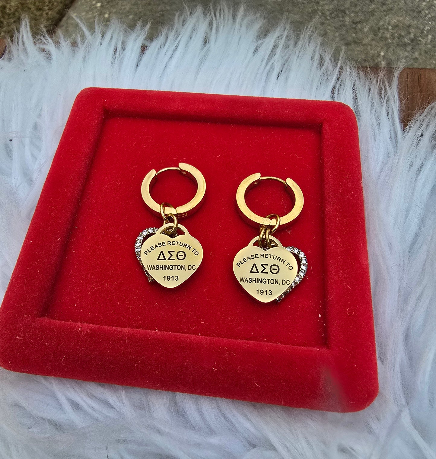 Delta Sigma Theta Sorority Dual Heart Small hoop Tiffany Inspired Earrings