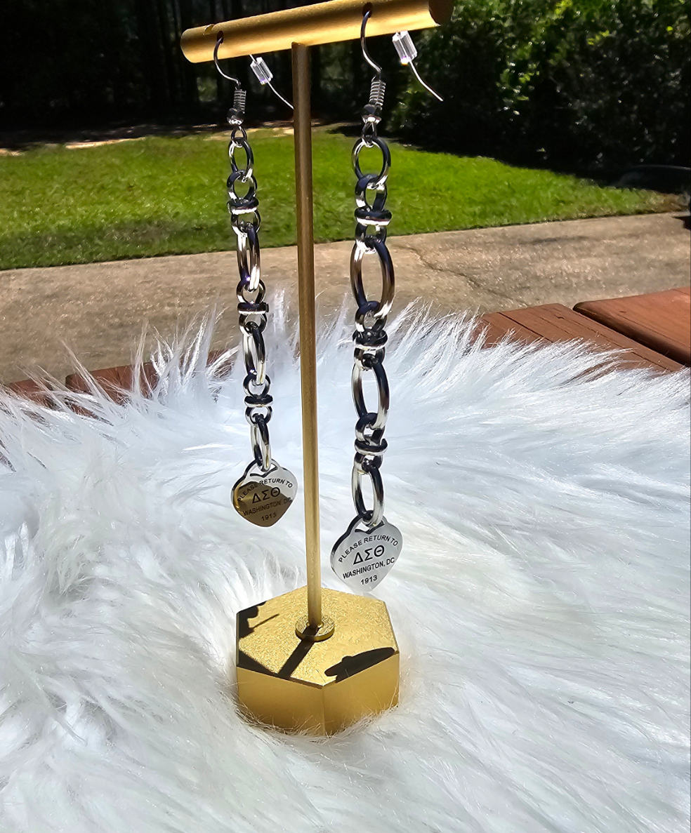 Dangling Delta Sigma Theta Sorority Tiffany Inspired Earrings