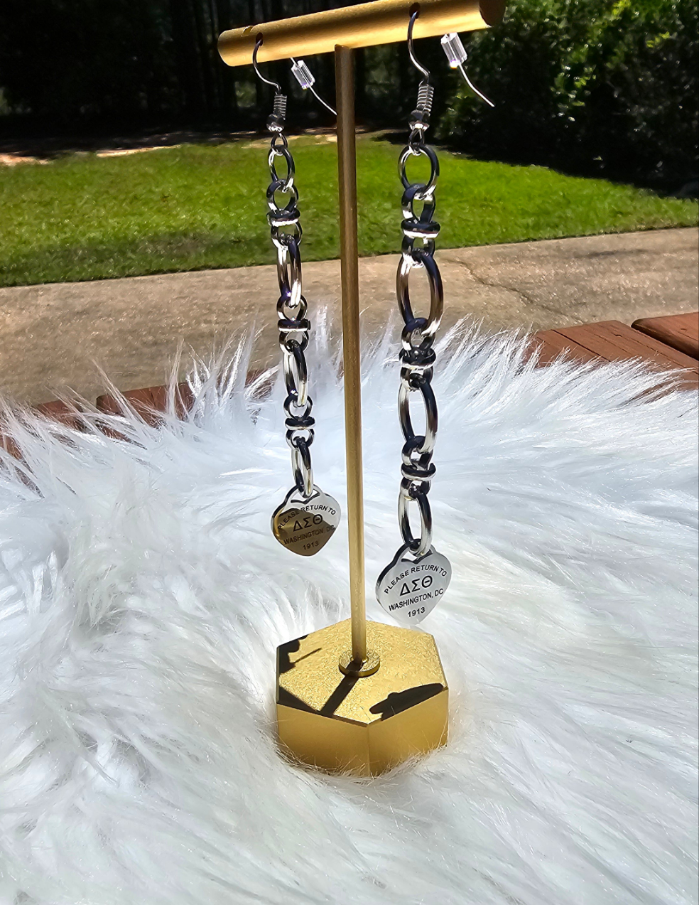 Dangling Delta Sigma Theta Sorority Tiffany Inspired Earrings