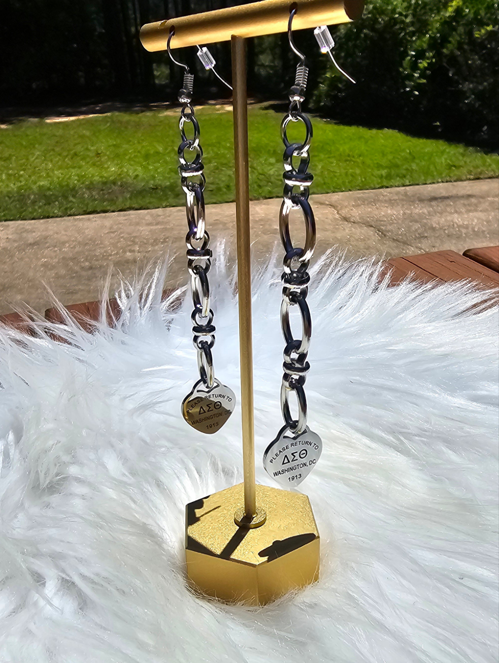 Dangling Delta Sigma Theta Sorority Tiffany Inspired Earrings