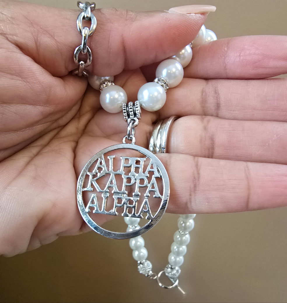 Alpha Kappa Alpha Pearl Sorority Necklaces Available in Silver