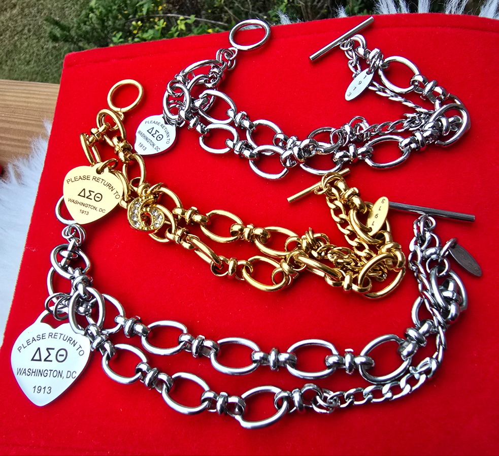 Tiffany Inspired Delta Sigma Theta Sorority Bracelet Available In Gold & Silver