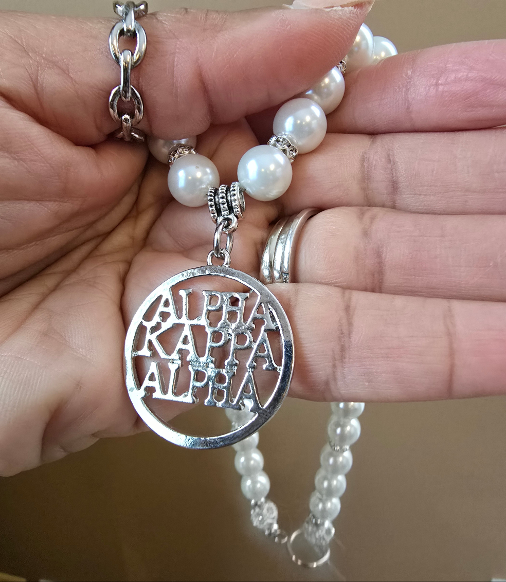 Alpha Kappa Alpha Pearl Sorority Necklaces Available in Silver