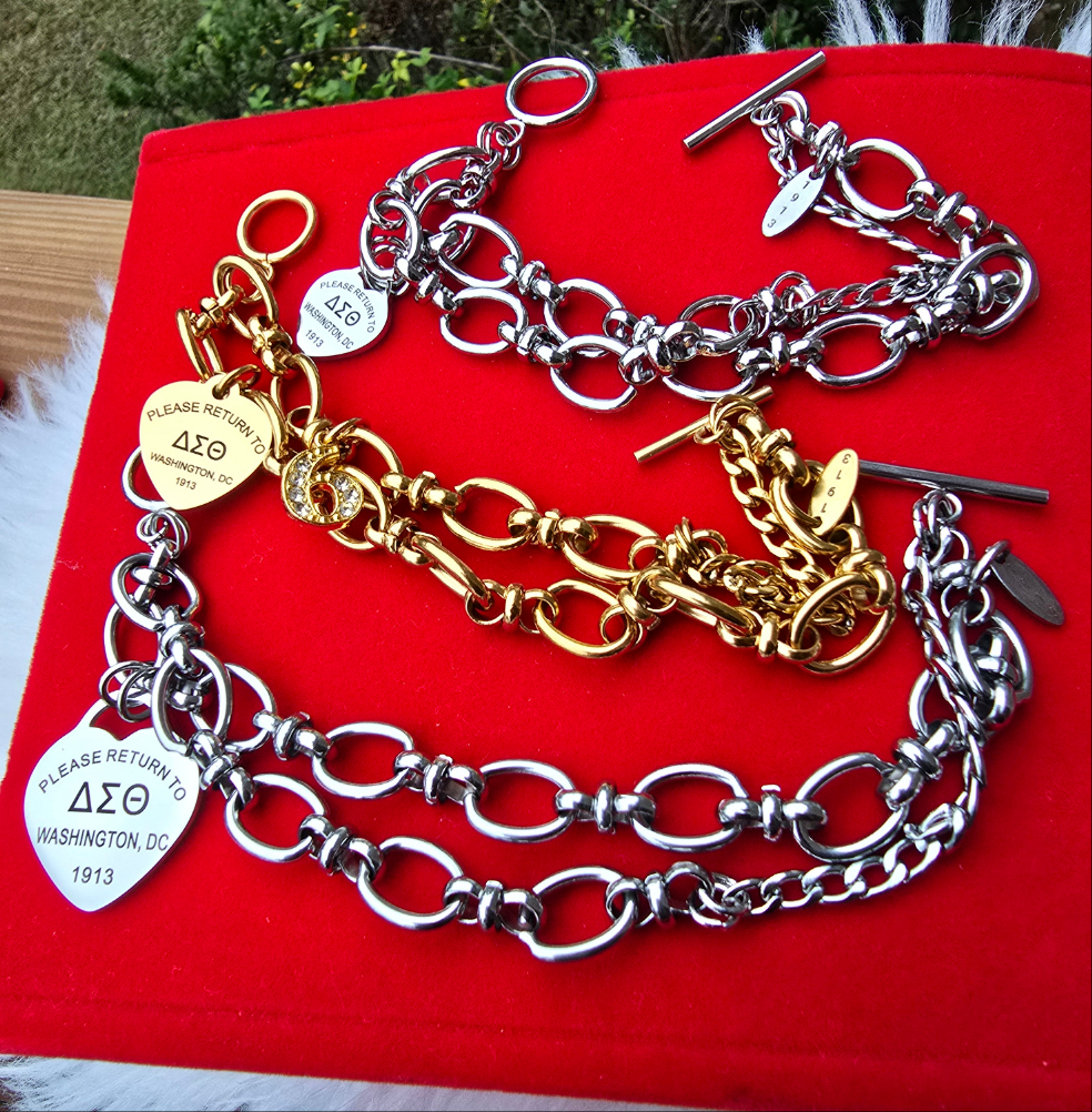 Tiffany Inspired Delta Sigma Theta Sorority Bracelet Available In Gold & Silver