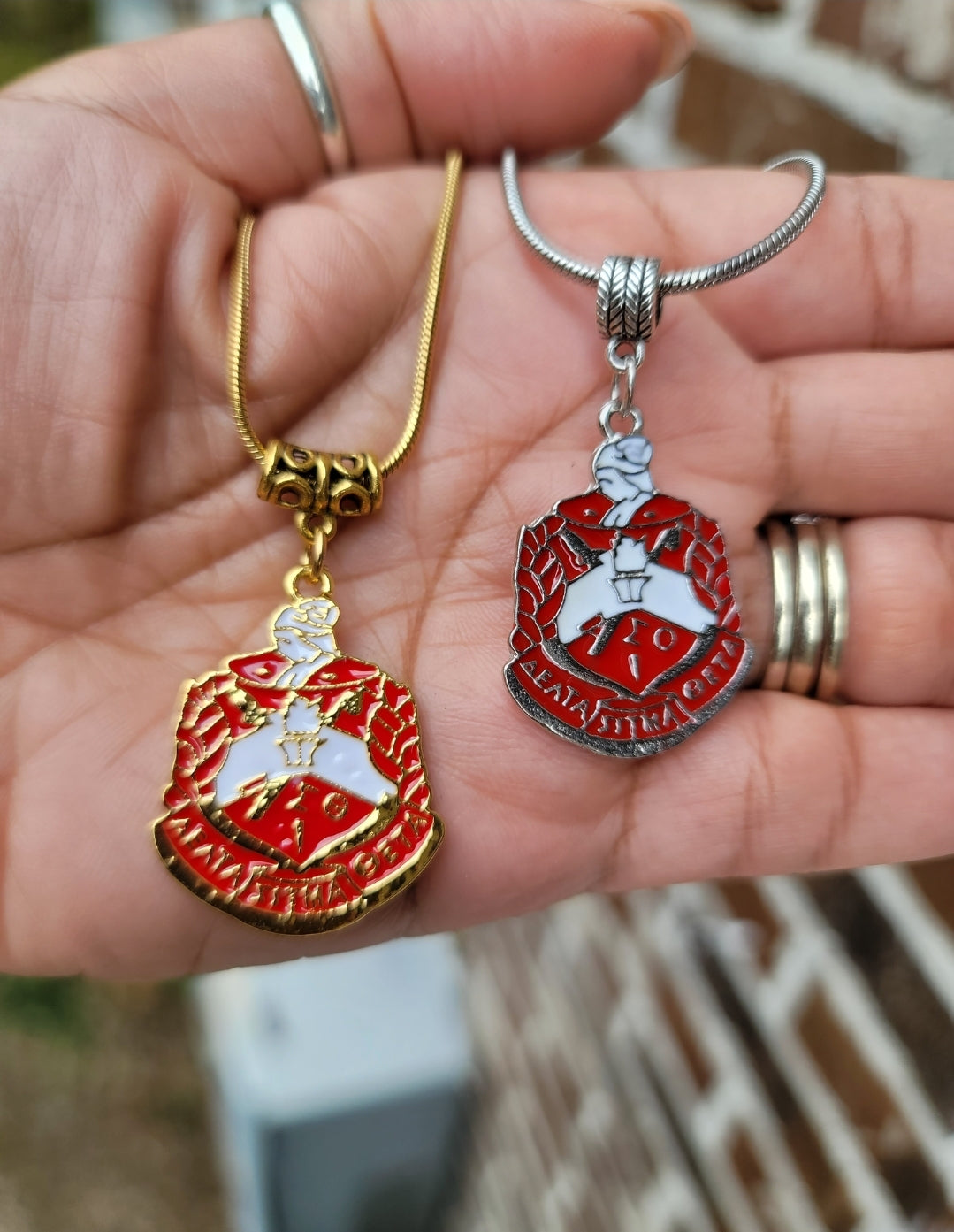 Delta Sigma Theta Crest Sorority Necklace Available in Silver and Gold