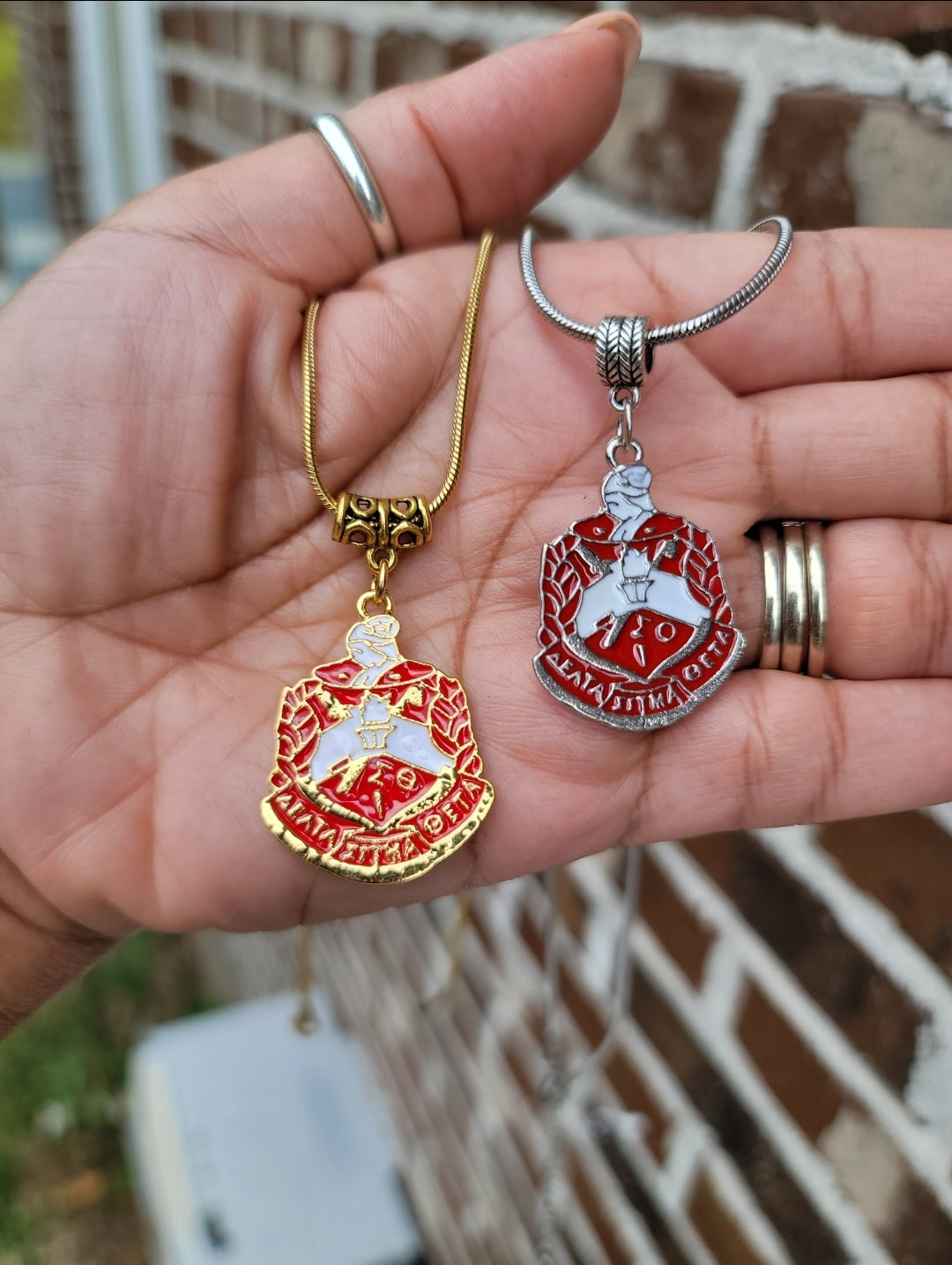 Delta Sigma Theta Crest Sorority Necklace Available in Silver and Gold