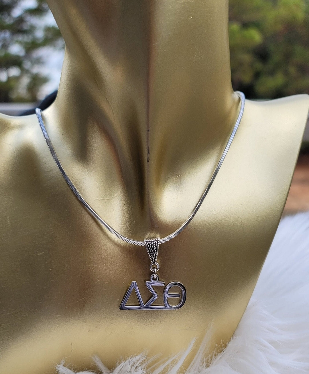 Delta Sigma Theta (Large Font) Greek Letter Sorority Necklace Available in Silver and Gold