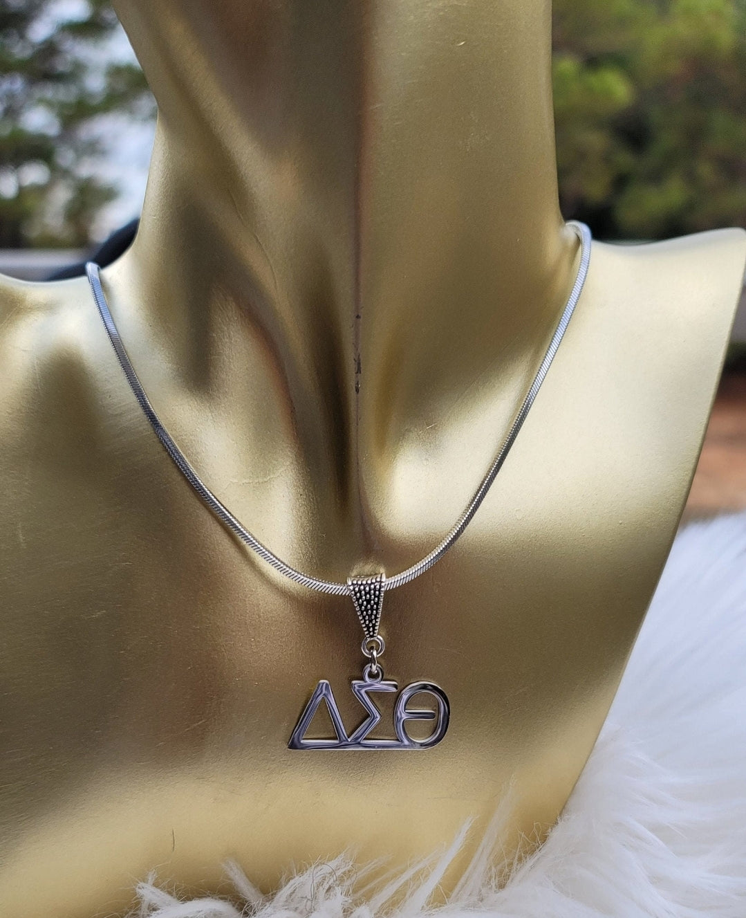 Delta Sigma Theta (Large Font) Greek Letter Sorority Necklace Available in Silver and Gold