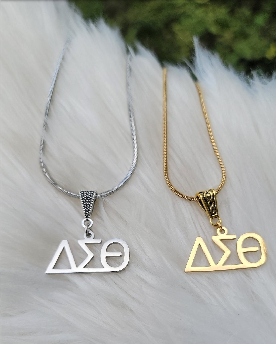Delta Sigma Theta (Large Font) Greek Letter Sorority Necklace Available in Silver and Gold