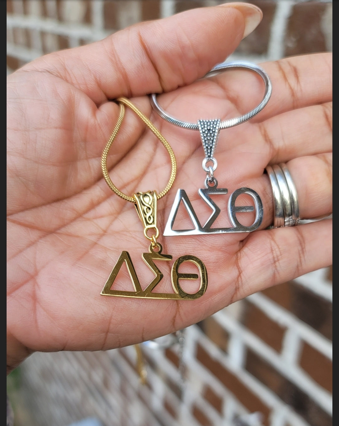 Delta Sigma Theta (Large Font) Greek Letter Sorority Necklace Available in Silver and Gold