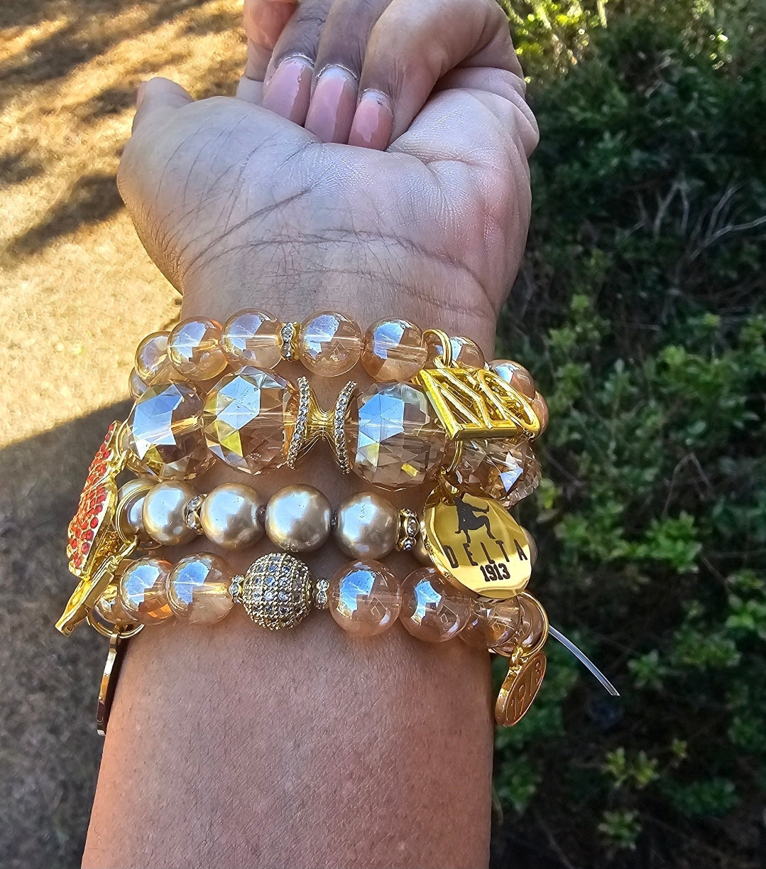 Delta Sigma Theta Gold Stack Bracelet Custom Fit Set (please message with line number if would like added to design)