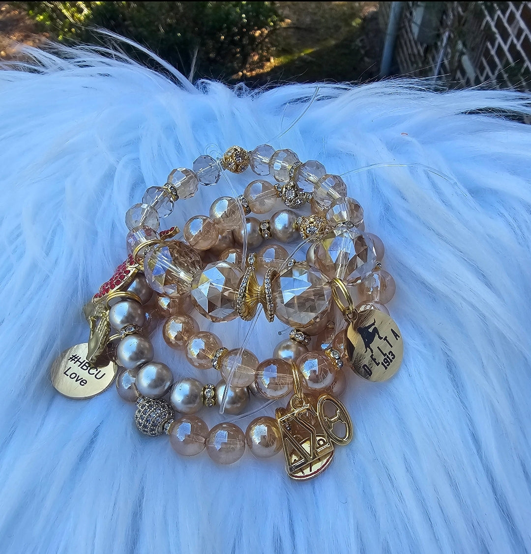 Delta Sigma Theta Gold Stack Bracelet Custom Fit Set (please message with line number if would like added to design)