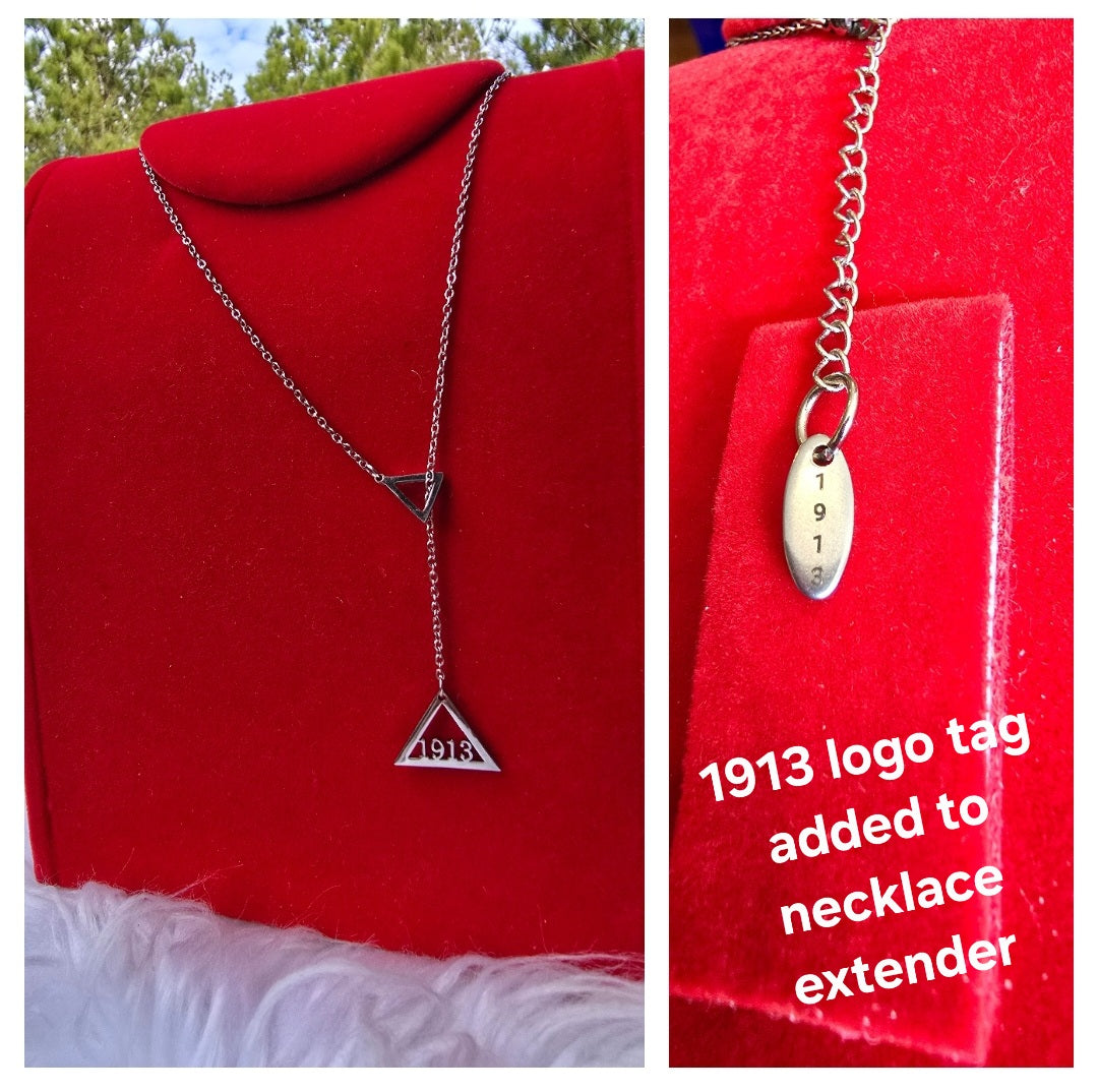 Pyramid 1913 Delta Sigma Theta Sorority Dangling necklaces available in gold & silver