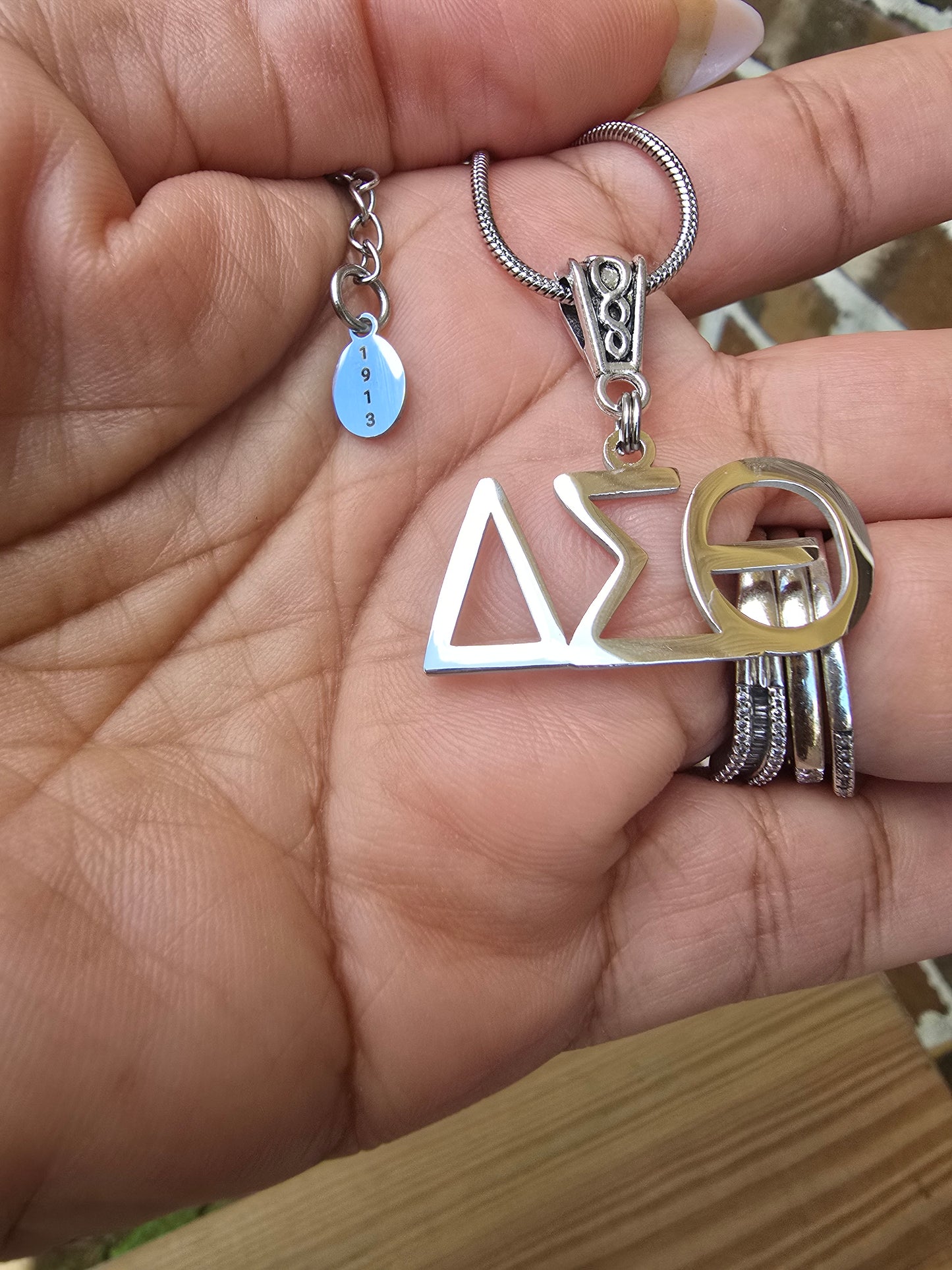 Delta Sigma Theta (Large Font) Greek Letter Sorority Necklace Available in Silver and Gold
