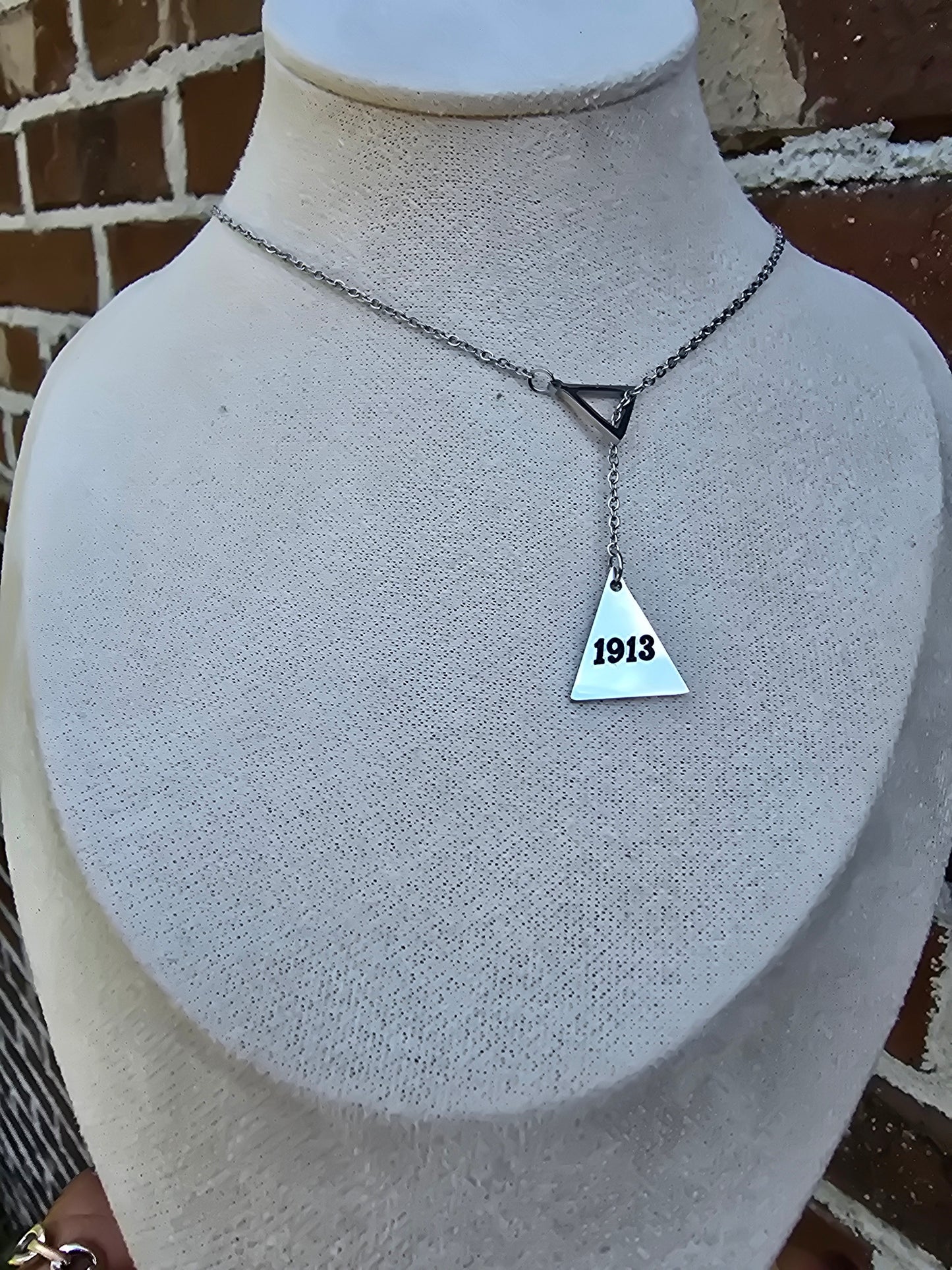 Pyramid 1913 Delta Sigma Theta Sorority Dangling necklaces available in gold & silver