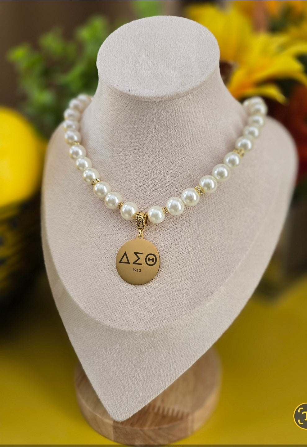 Delta Sigma Theta Beaded Pearl Sorority Necklaces Available in Gold & Silver