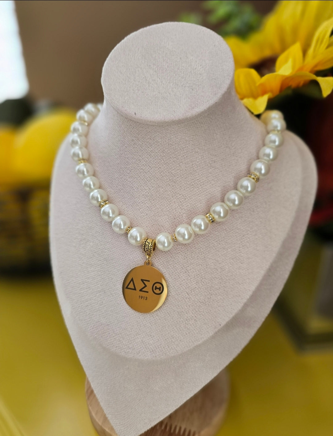 Delta Sigma Theta Beaded Pearl Sorority Necklaces Available in Gold & Silver