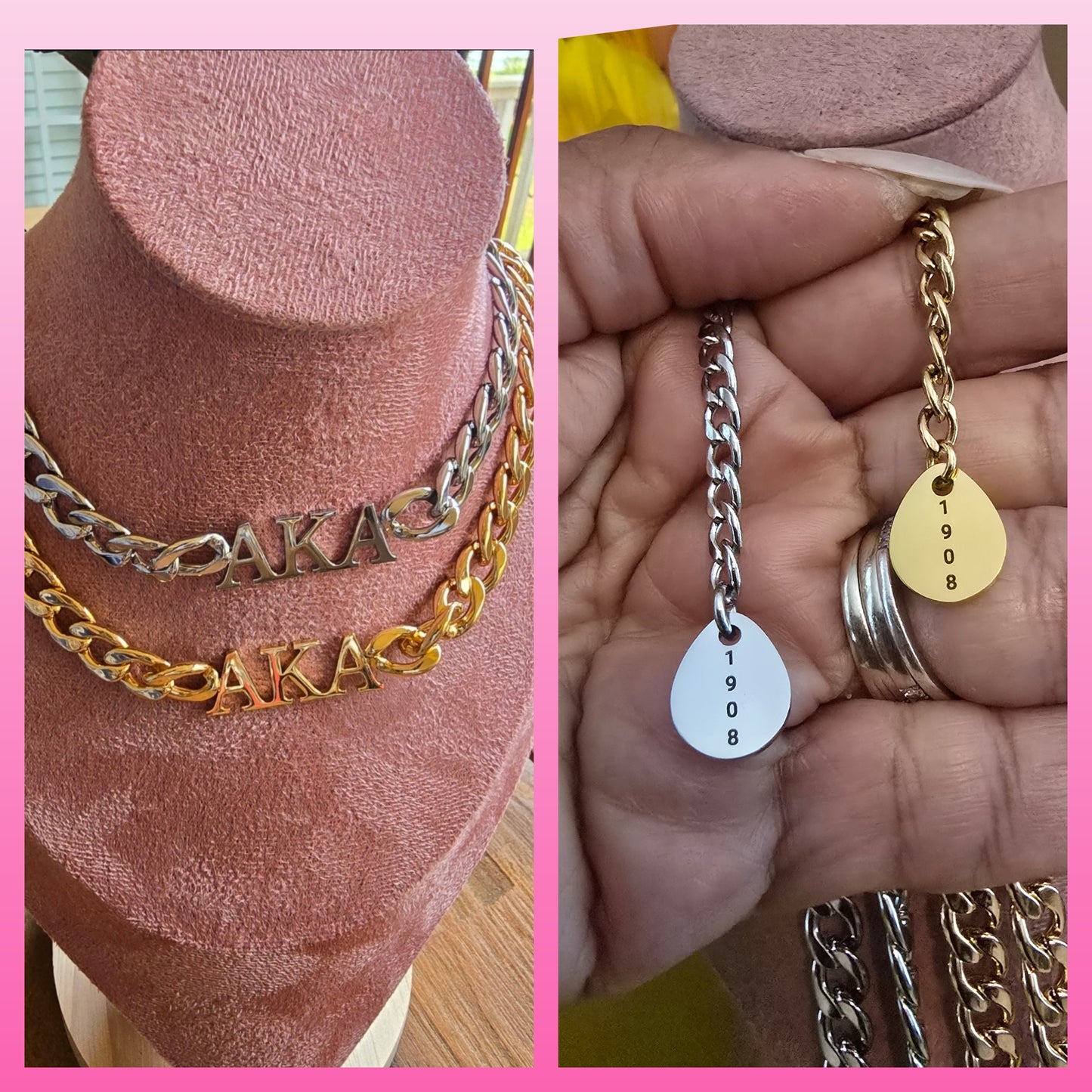 AKA 8mm Cuban Link - Sorority necklace - Alpha Kappa Alpha Jewelry - AKA gift - HBCU - Divine Nine Sororities