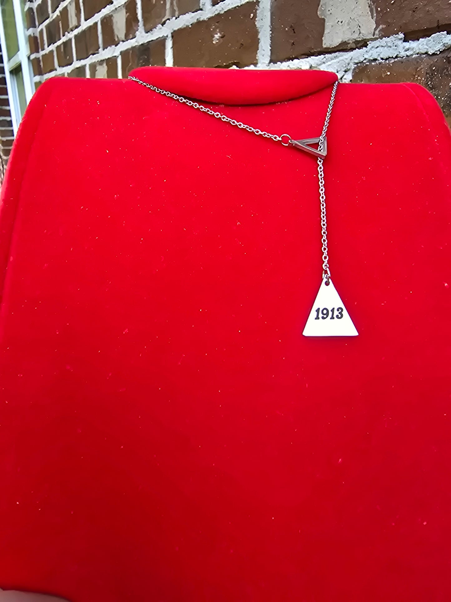 Pyramid 1913 Delta Sigma Theta Sorority Dangling necklaces available in gold & silver